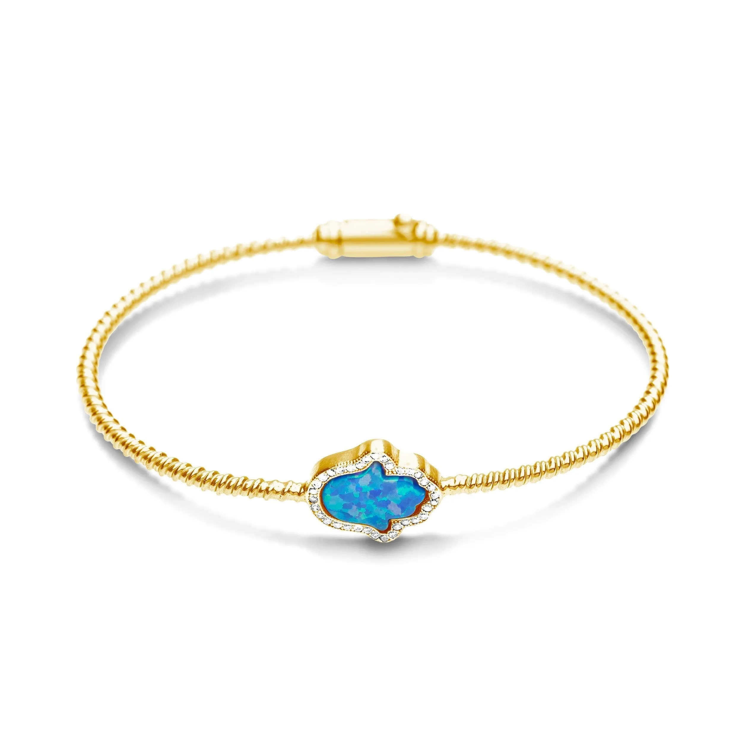 Blue Opal Hamsa Bangle Bracelet