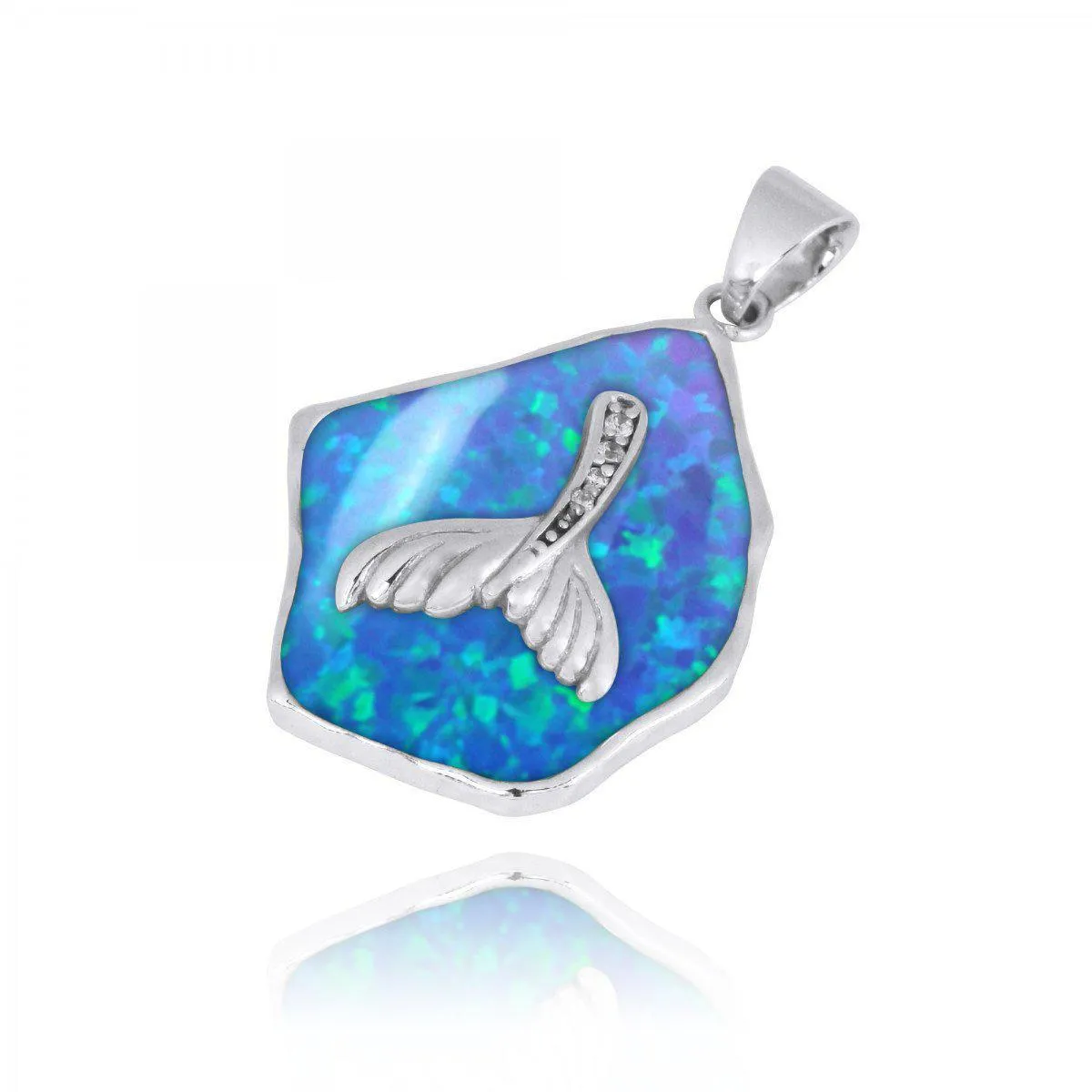 Blue Opal Necklace with Sterling Silver Whale Tail