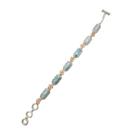 Blue Opal Rose Flower Fancy Bracelet (Silver)