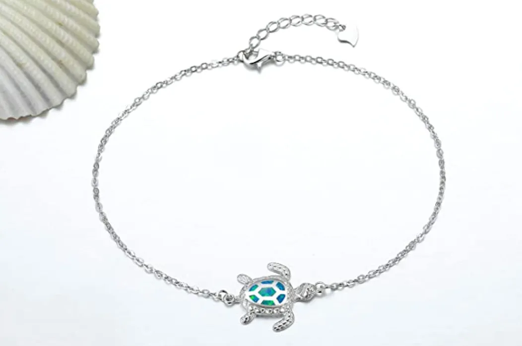 Blue Opal Sea Turtle Bracelet Sea Turtle Anklet Jewelry Gift 925 Sterling Silver Bracelet 6 - 10in.