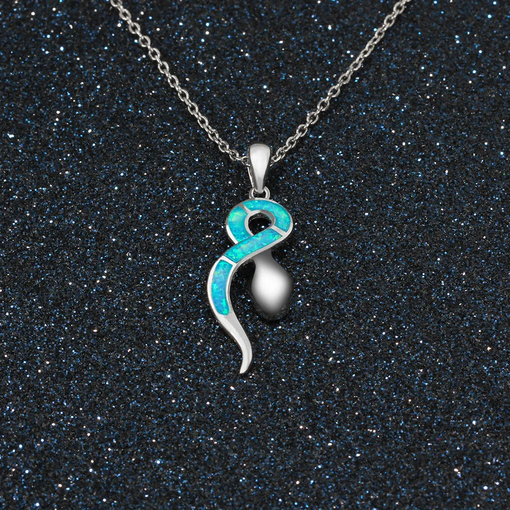 Blue Opal Snake Sterling Silver Necklace