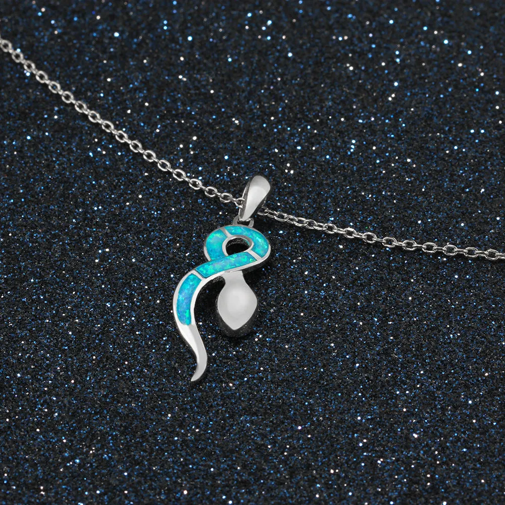 Blue Opal Snake Sterling Silver Necklace