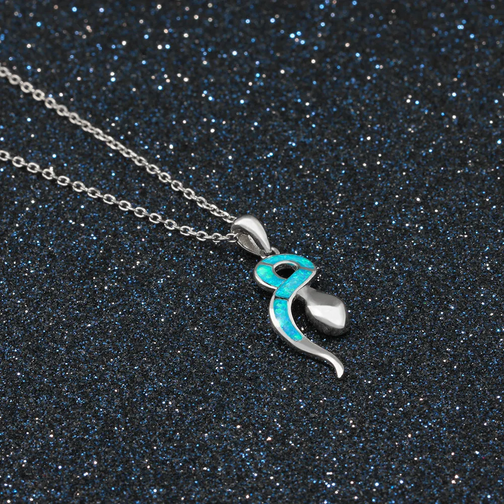 Blue Opal Snake Sterling Silver Necklace