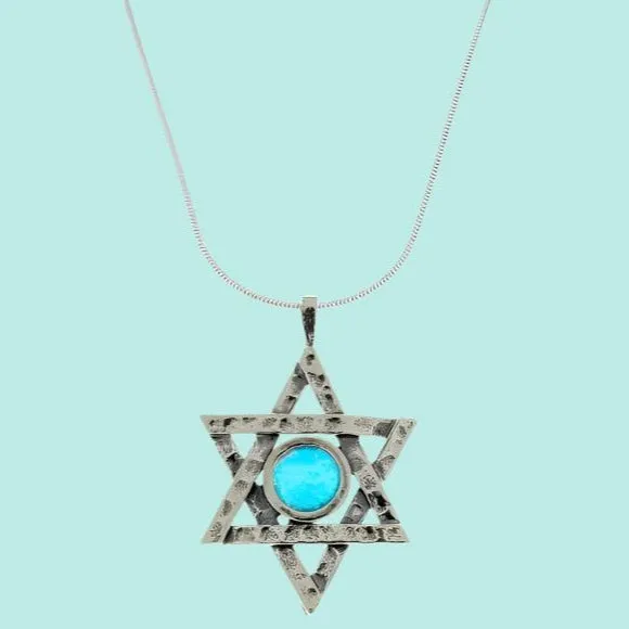 Blue Opal Sterling Silver Star of David Necklace for woman