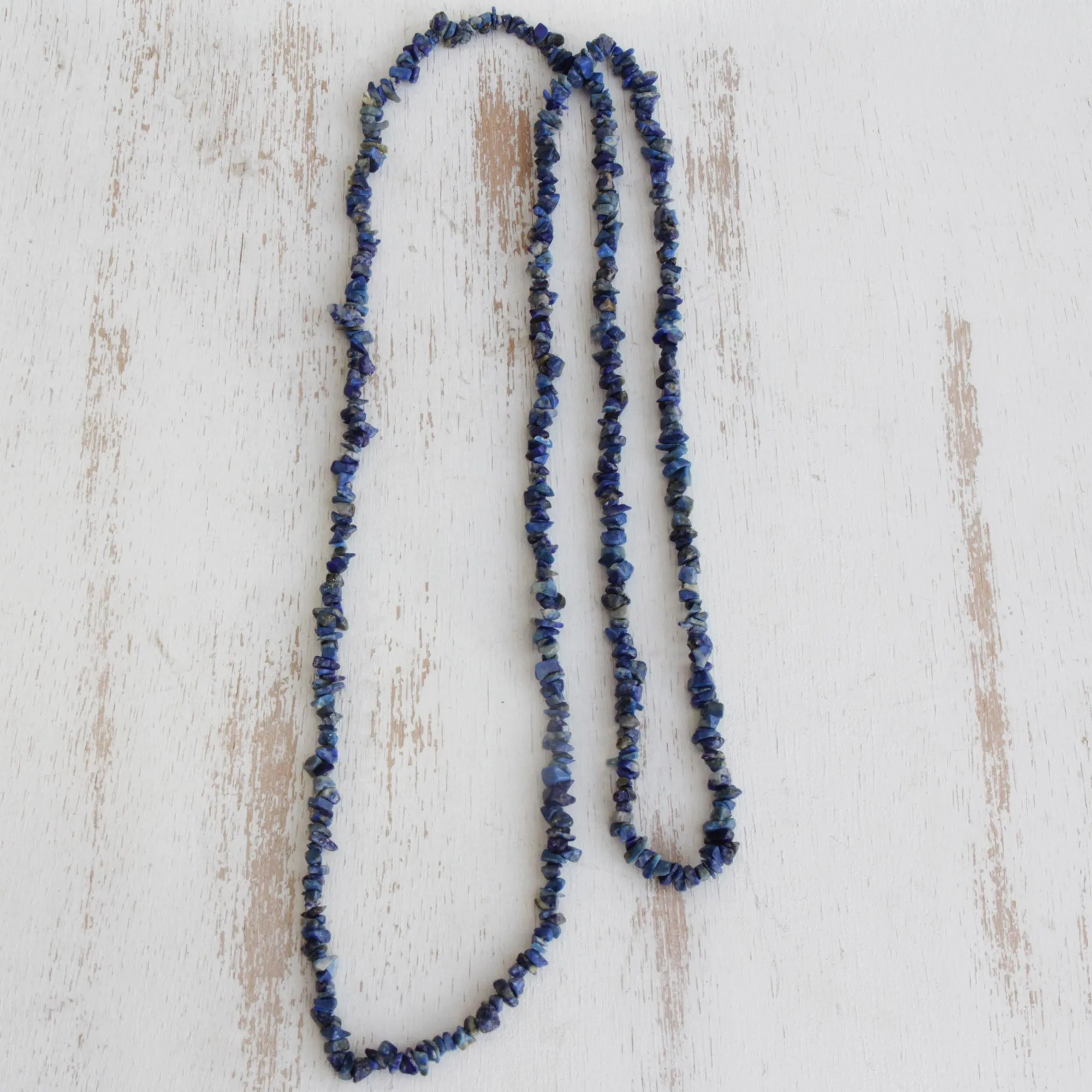 Blue Ridge Lapis Lazuli Beaded Long Necklace from Brazil