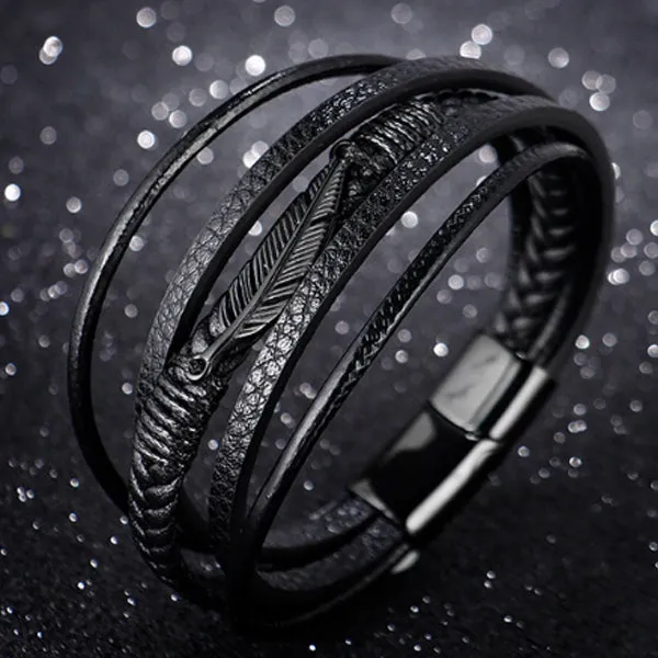 Braided Leather Magnetic Feather Bracelet (Circumference 21.5cm) 編織皮革磁扣羽毛手鍊 (鍊長 21.5cm) KJBR16143