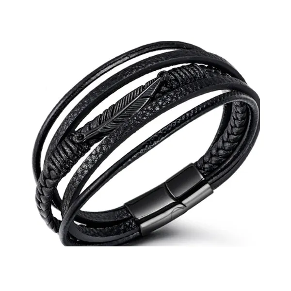 Braided Leather Magnetic Feather Bracelet (Circumference 21.5cm) 編織皮革磁扣羽毛手鍊 (鍊長 21.5cm) KJBR16143