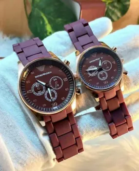 Brown Couple Pair Rubber Chain Watch Premium Quality