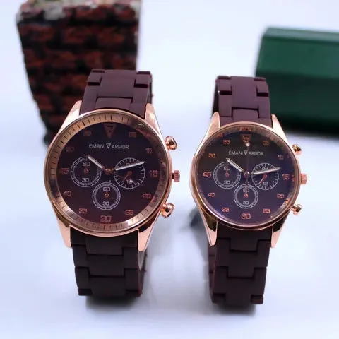 Brown Couple Pair Rubber Chain Watch Premium Quality