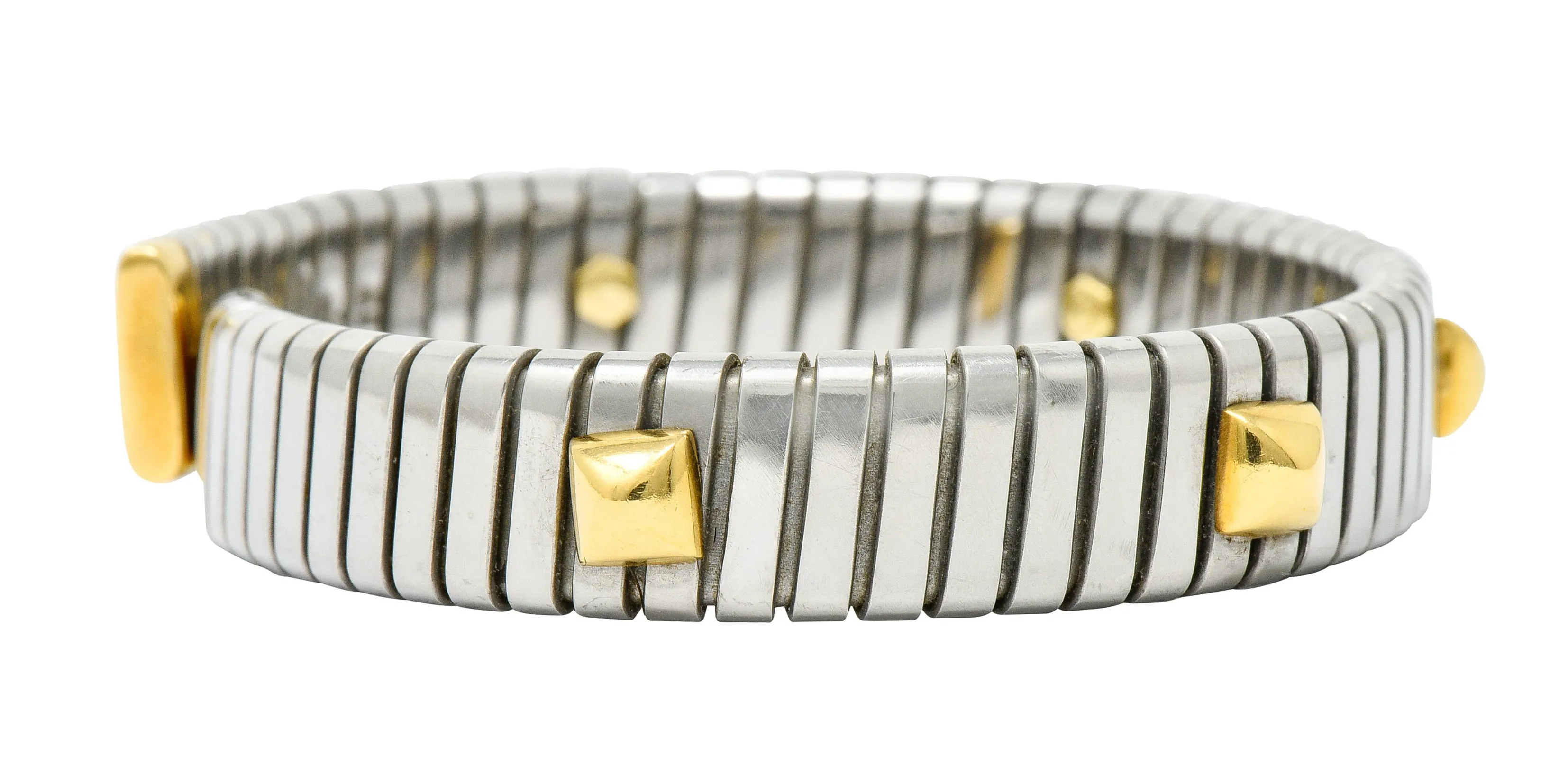 Bulgari 18 Karat Gold Stainless Steel Two-Tone Sugarloaf Tubogas Cuff Bracelet