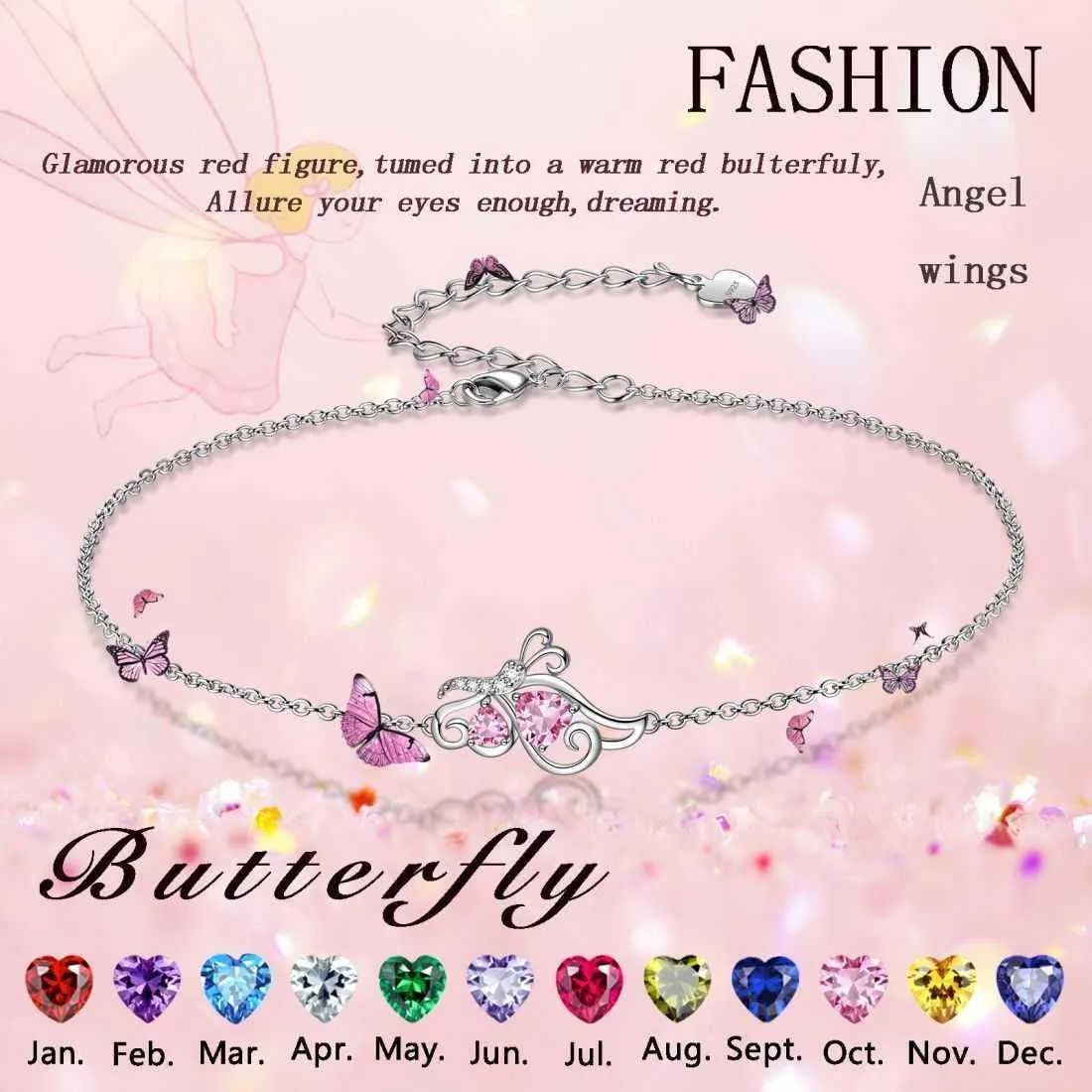 Butterfly Birthstone March Aquamarine Bracelet Women Girls Jewelry Birthday Gift 925 Sterling Silver