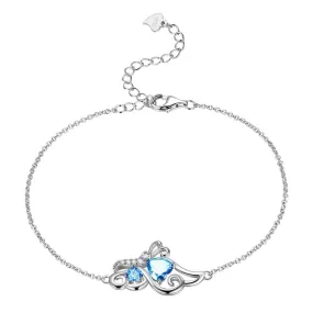 Butterfly Birthstone March Aquamarine Bracelet Women Girls Jewelry Birthday Gift 925 Sterling Silver