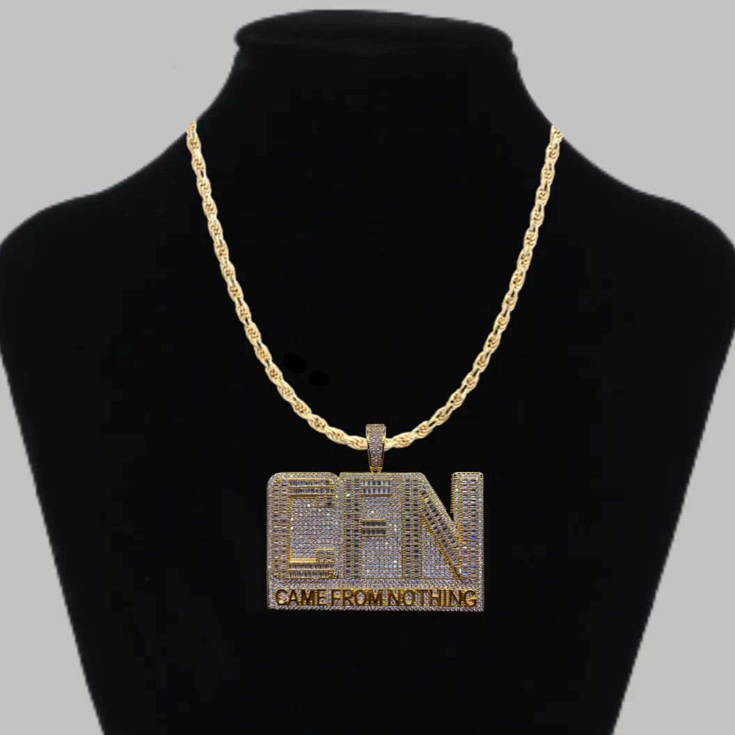 CFN Came From Nothing Iced Out Letter Diamond Pendant Necklace