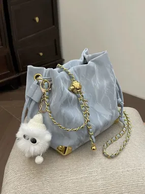 Chain Strap Drawstring Bucket Bag