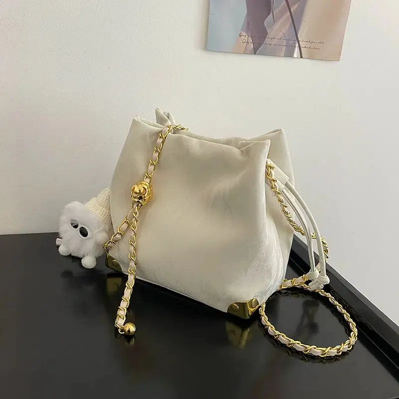 Chain Strap Drawstring Bucket Bag