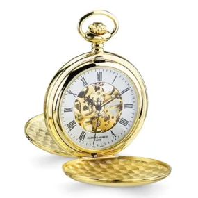 Charles Hubert 14k Gold Finish White Skeleton Dial Pocket Watch