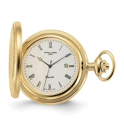 Charles Hubert Gold Finish Off-White Dial With Date Pocket Watch