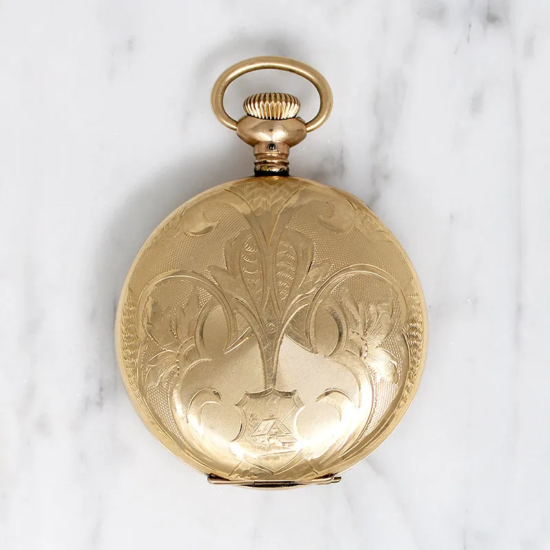 Charming Engraved Gilt Antique Waltham Pocket Watch