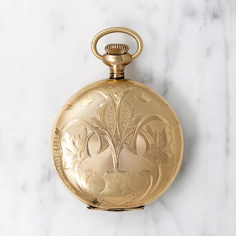 Charming Engraved Gilt Antique Waltham Pocket Watch