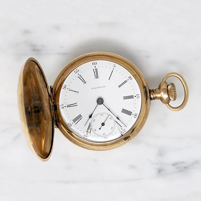 Charming Engraved Gilt Antique Waltham Pocket Watch