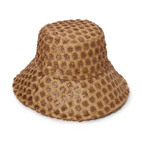 CHOCOLATE DOTTED RAFFIA LONG BRIM BUCKET