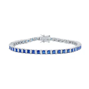 Classic Women's Bracelet - Sterling Silver Sapphire and White CZ 4mm Tennis | T-8087