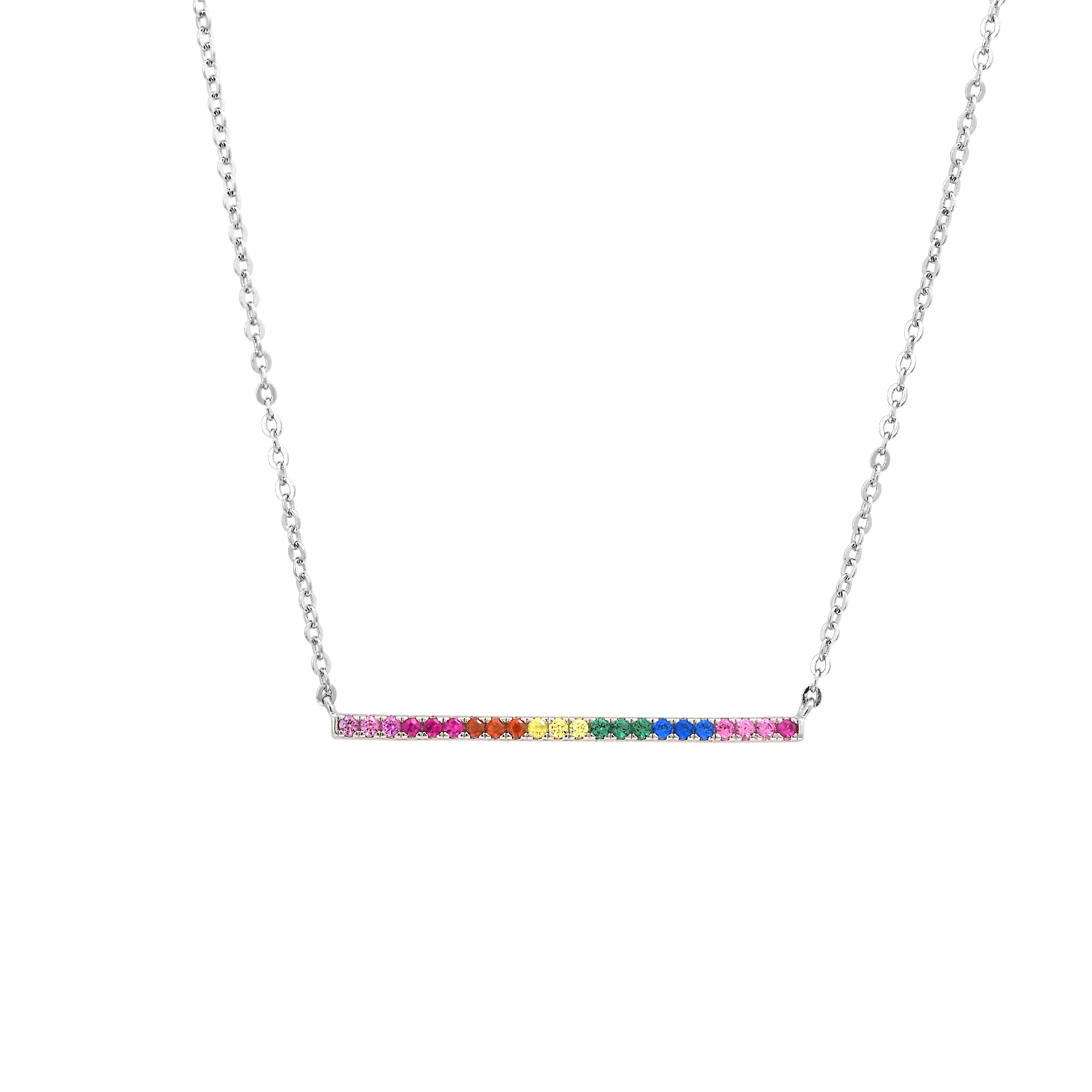 Colorful Daily wear Bar KESLEY Diamond CZ .925 Sterling Silver Necklace