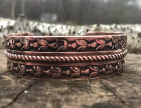 Copper Cuff Bracelet with Rope trim