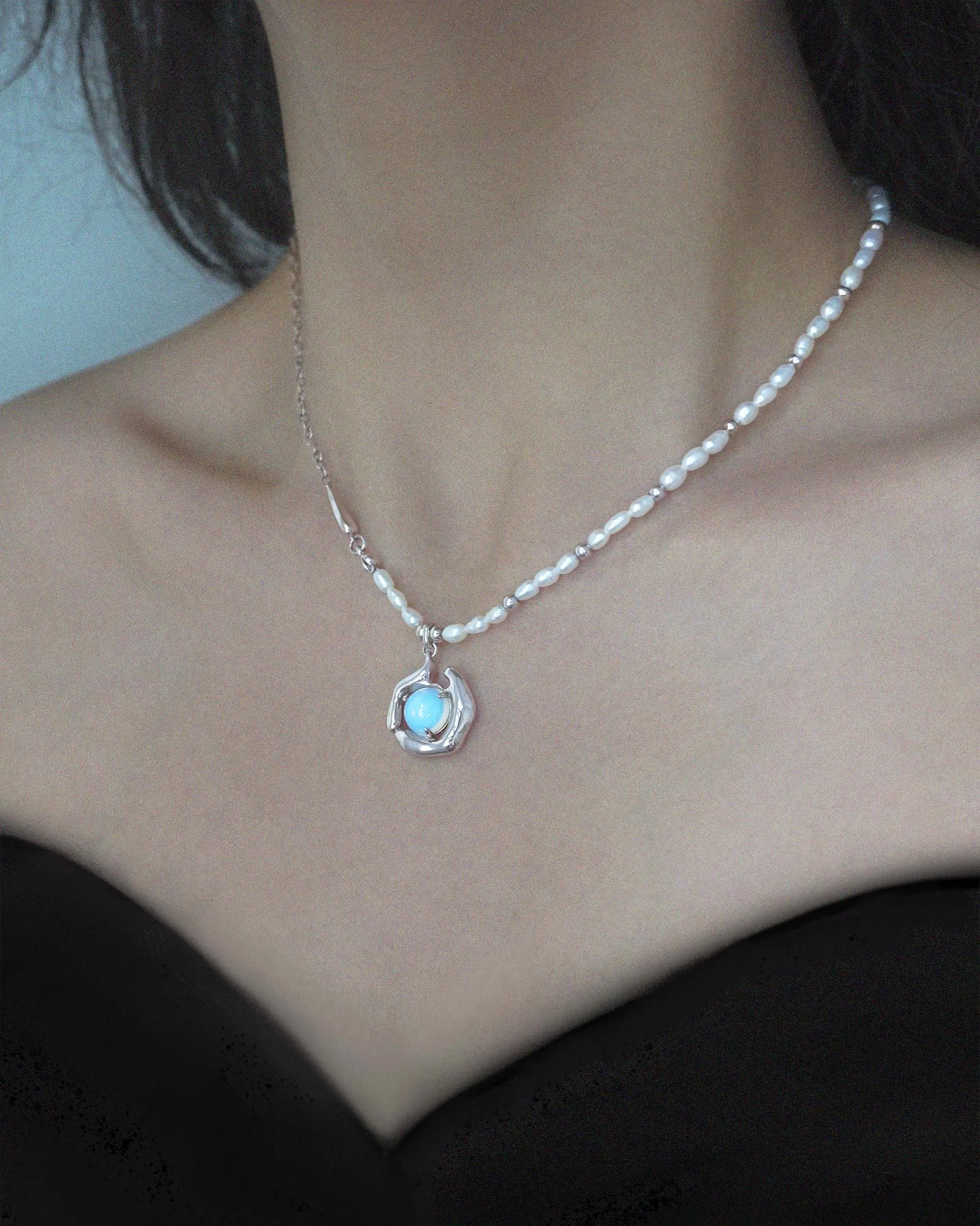 Cordelia Opal Pearls Necklace - Silver