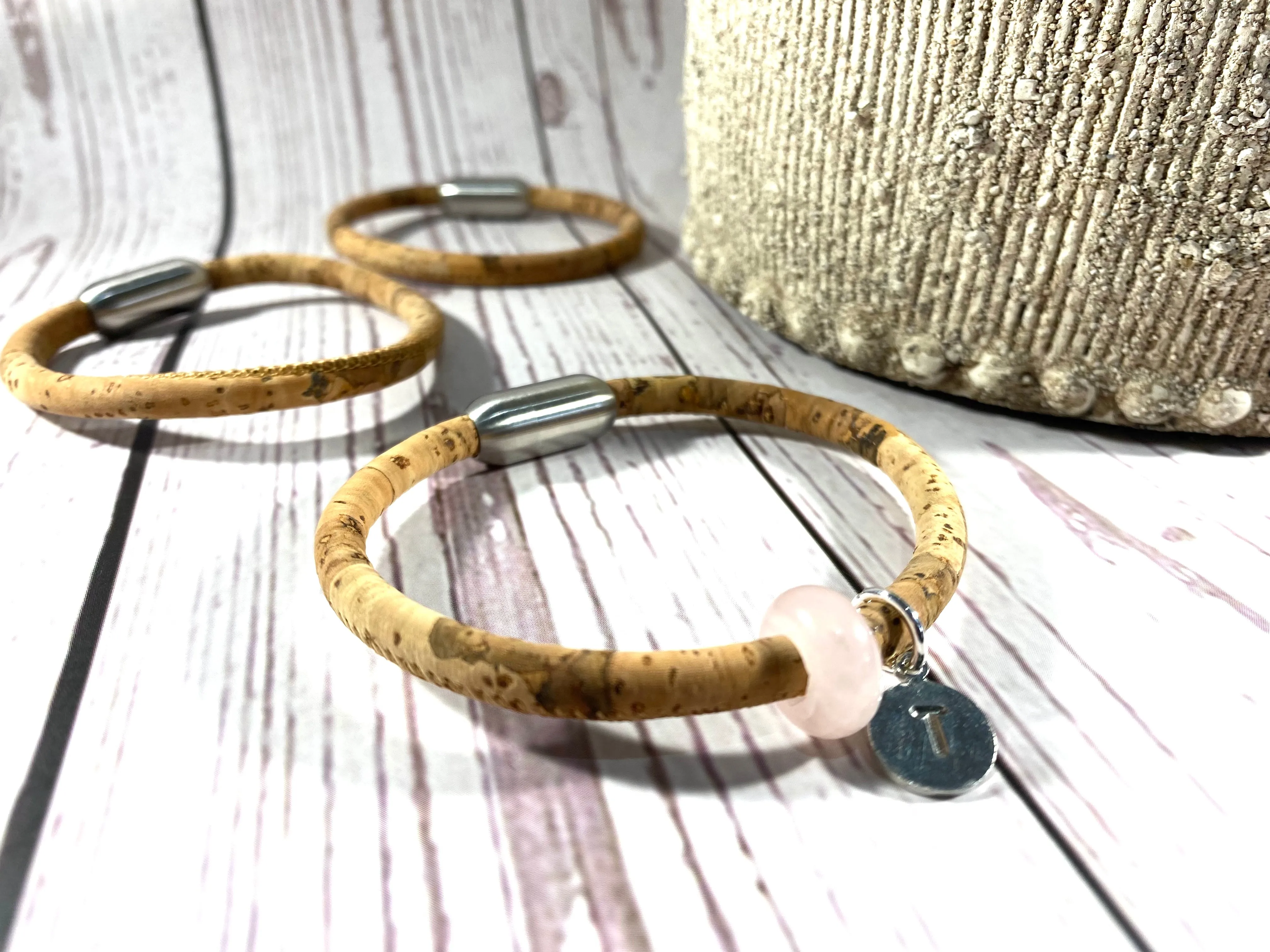 Cork Aromatherapy Bracelet with Personalised Initial and Crystal