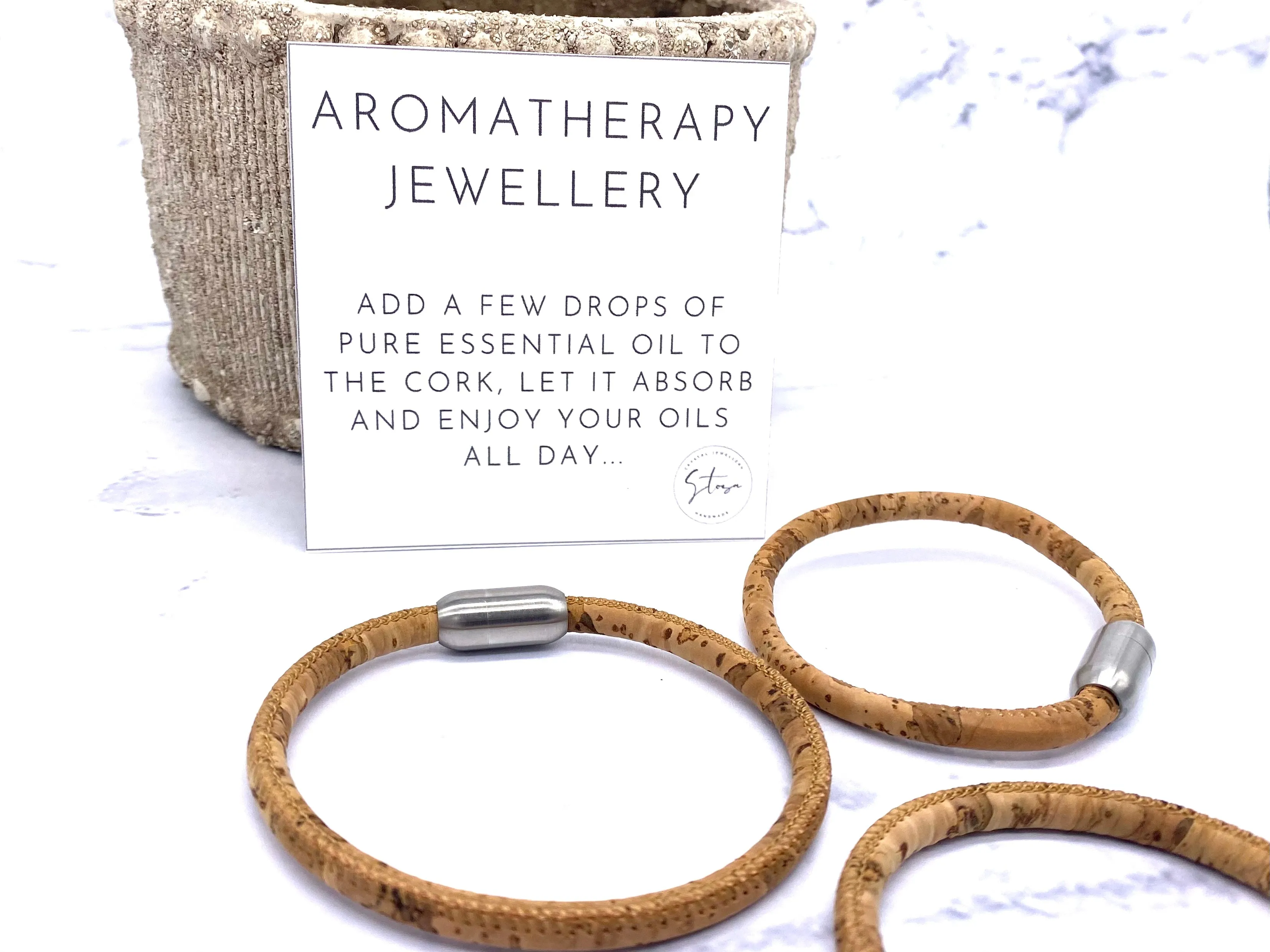 Cork Aromatherapy Bracelet with Personalised Initial and Crystal