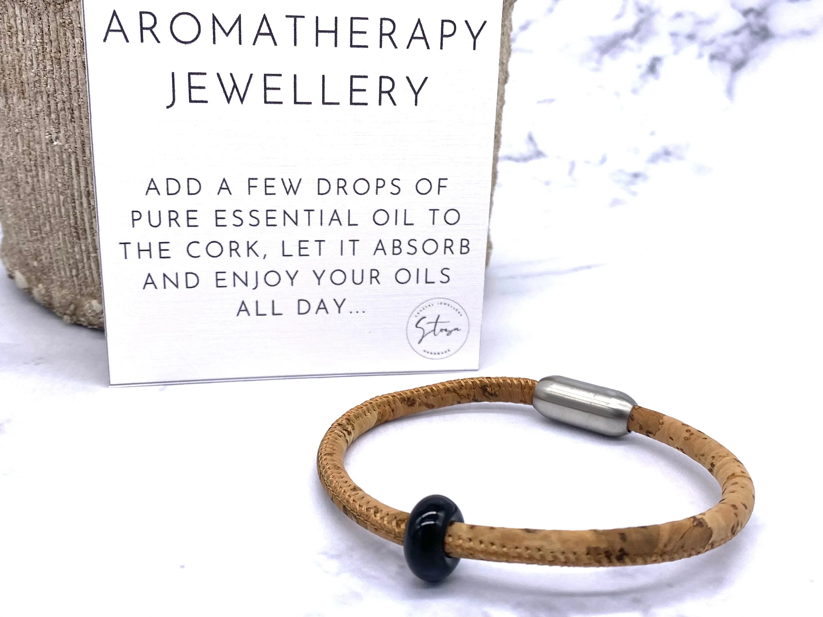 Cork Aromatherapy Bracelet with Personalised Initial and Crystal