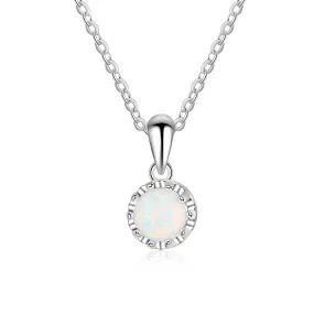 Crown Shape Prongs Round Opal Sterling Silver Necklace