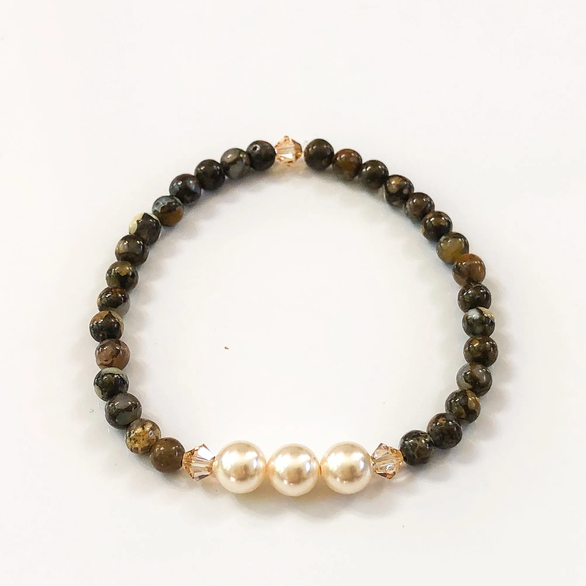 Crystal Pearl & Brown Opal Bead, 4mm, Stretch Bracelet