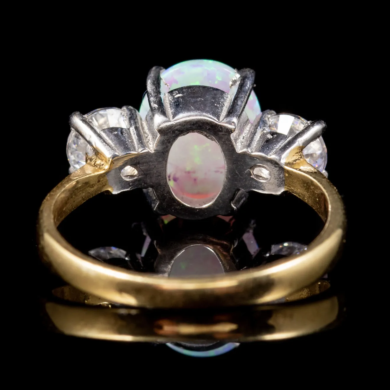 Cultured Opal Trilogy Ring White Quartz 9Ct On Silver