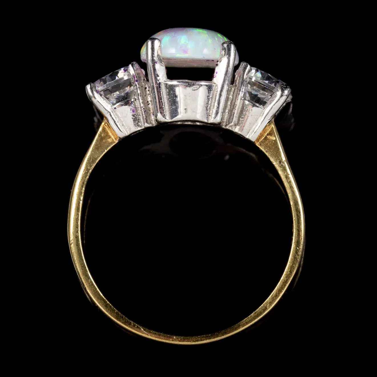 Cultured Opal Trilogy Ring White Quartz 9Ct On Silver