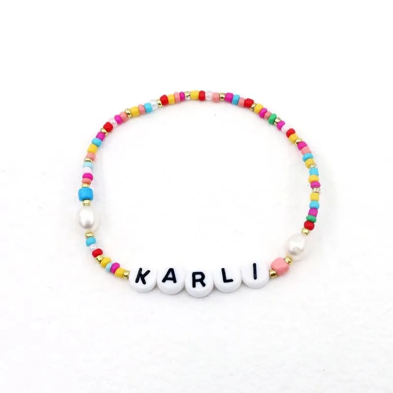 Customized Confetti and Pearl Stretch Bracelet