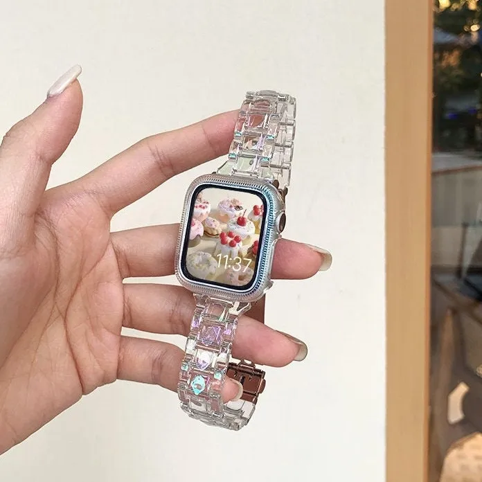 Cute Clear Holographic Apple Watch Band Series 1 2 3 4 5 6 7 8 9 Ultra Generation 38mm 40mm 41mm 42mm 44mm 45mm 49mm Chain Apple Watch Strap