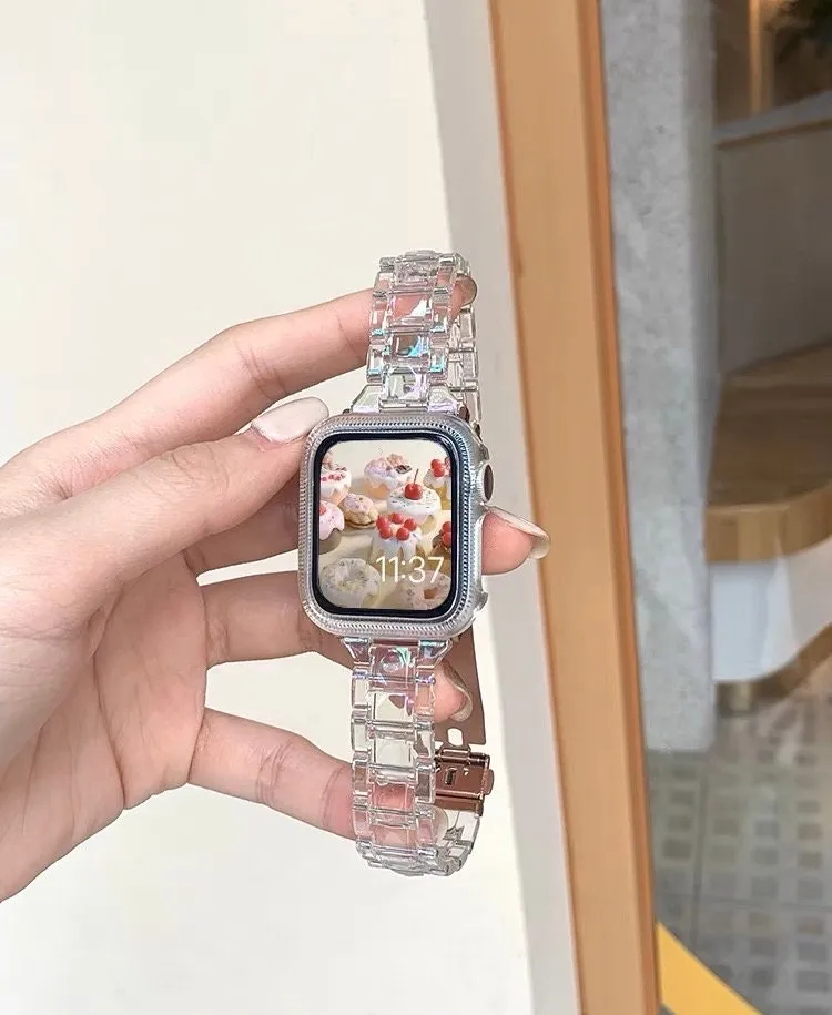 Cute Clear Holographic Apple Watch Band Series 1 2 3 4 5 6 7 8 9 Ultra Generation 38mm 40mm 41mm 42mm 44mm 45mm 49mm Chain Apple Watch Strap