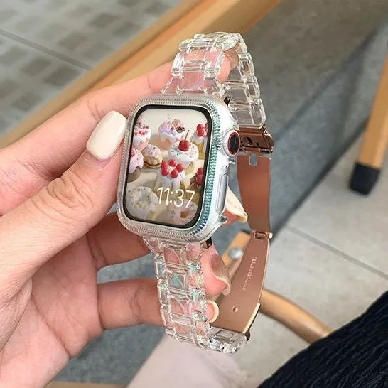 Cute Clear Holographic Apple Watch Band Series 1 2 3 4 5 6 7 8 9 Ultra Generation 38mm 40mm 41mm 42mm 44mm 45mm 49mm Chain Apple Watch Strap