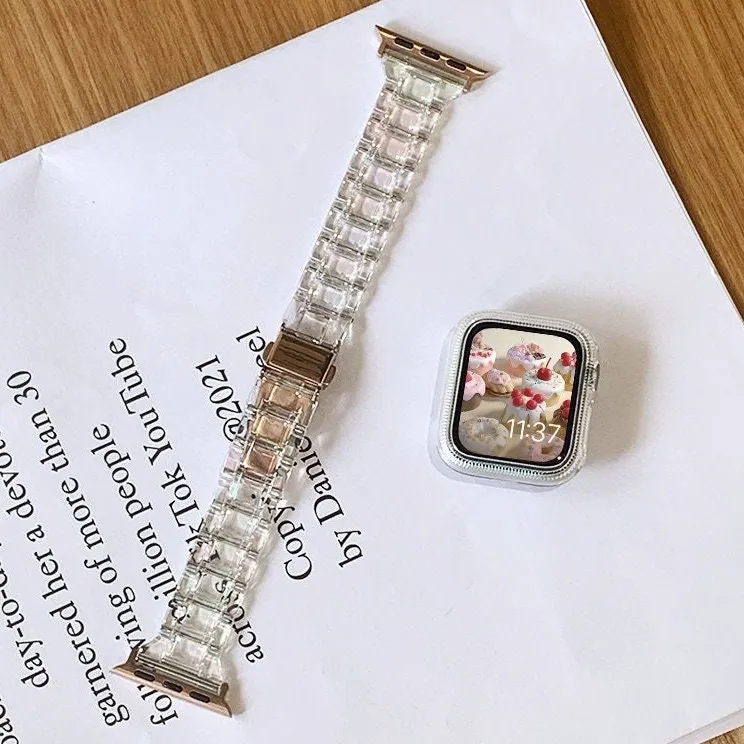 Cute Clear Holographic Apple Watch Band Series 1 2 3 4 5 6 7 8 9 Ultra Generation 38mm 40mm 41mm 42mm 44mm 45mm 49mm Chain Apple Watch Strap