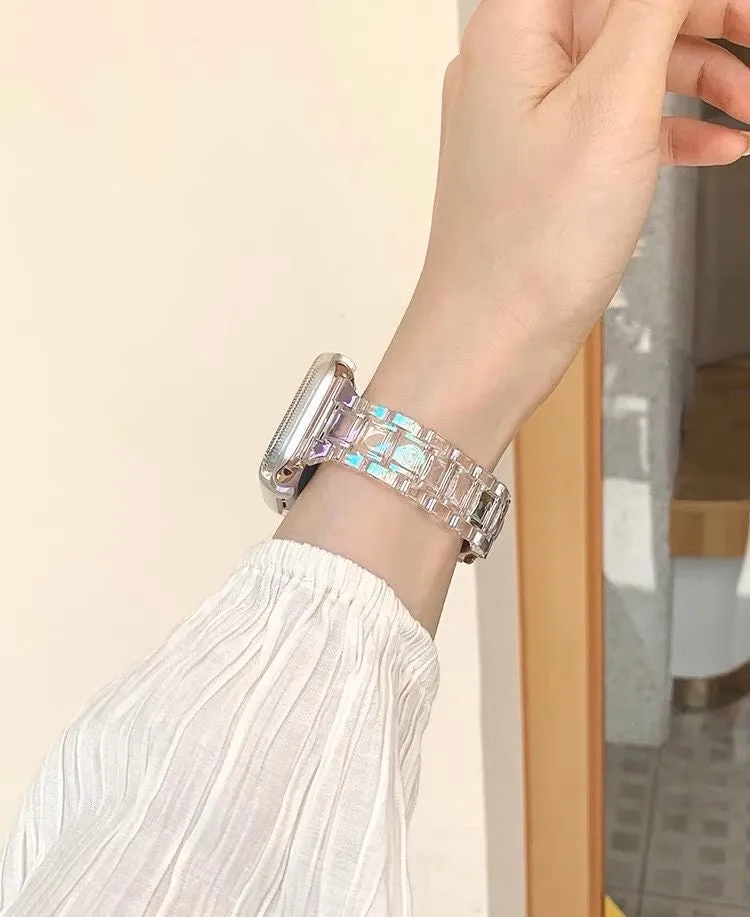 Cute Clear Holographic Apple Watch Band Series 1 2 3 4 5 6 7 8 9 Ultra Generation 38mm 40mm 41mm 42mm 44mm 45mm 49mm Chain Apple Watch Strap