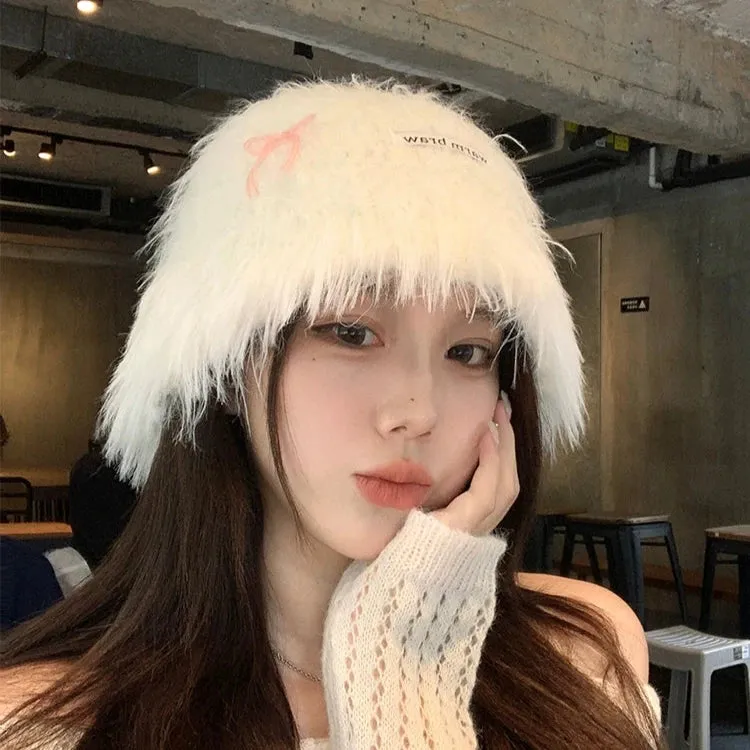 Cute White Plush Fisherman Hat