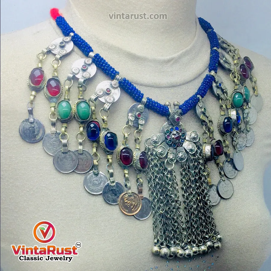 Dangling Vintage Coins and Stone Necklace