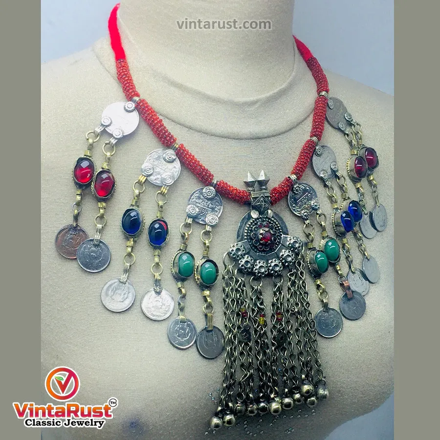 Dangling Vintage Coins and Stone Necklace