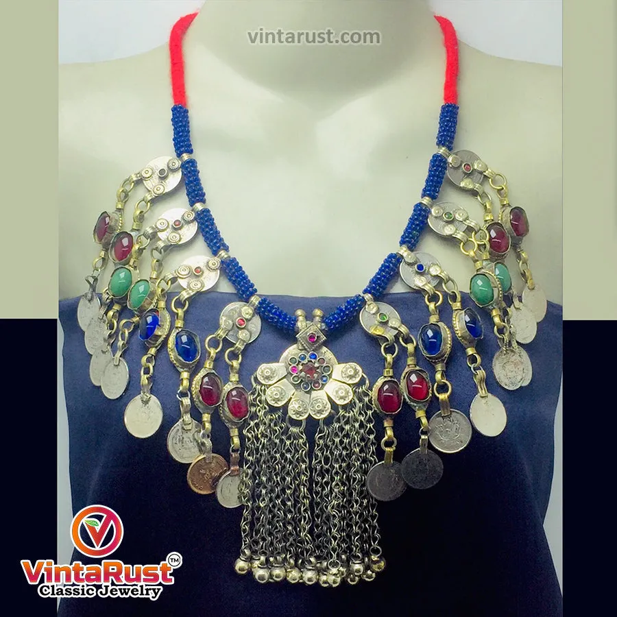 Dangling Vintage Coins and Stone Necklace