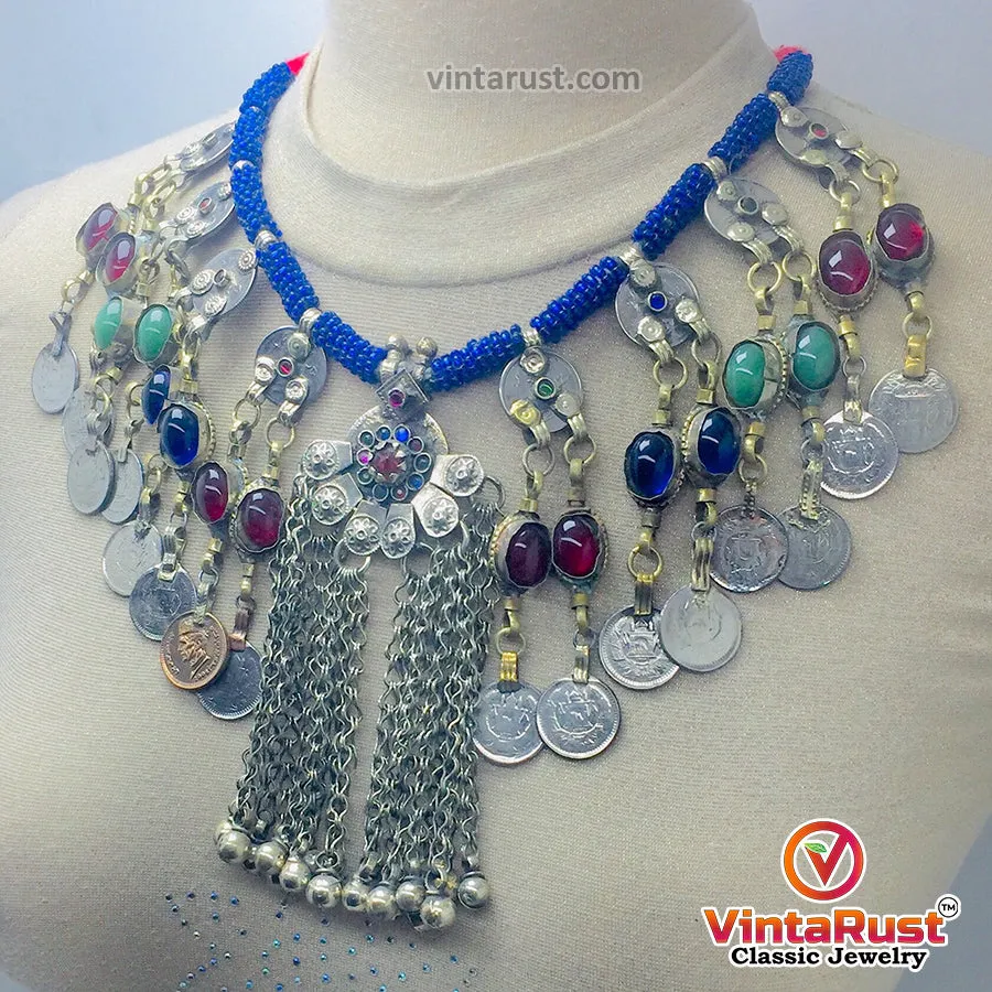 Dangling Vintage Coins and Stone Necklace