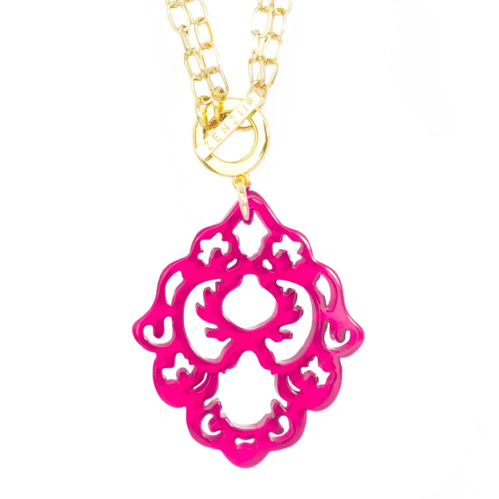 Deco Pendant Necklace - Hot Pink