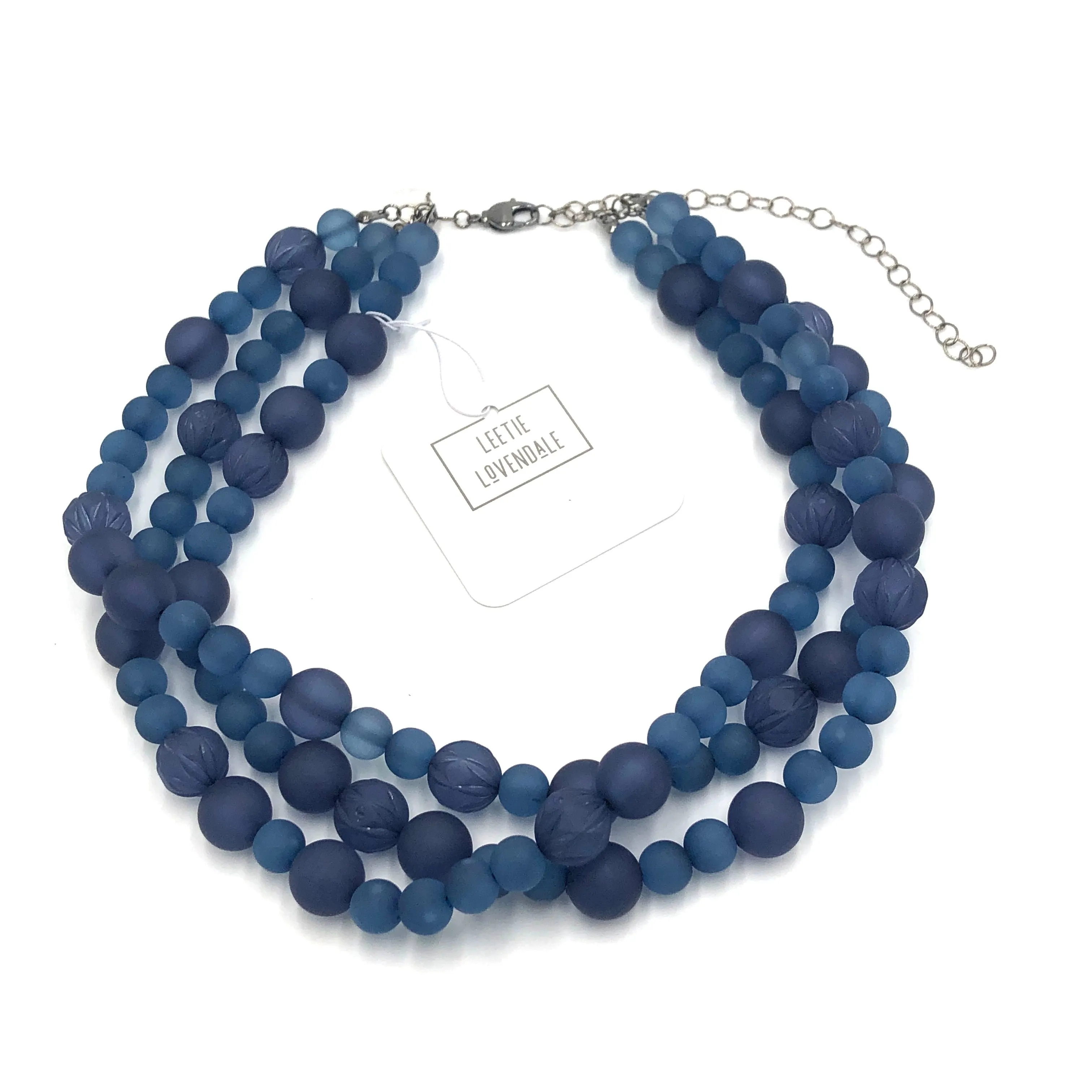 Denim Blue Carved Frosted Morgan Necklace