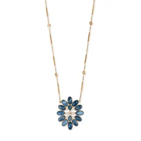 DIAMOND   BLUE OPAL BLOSSOM SMOOTH BAR NECKLACE